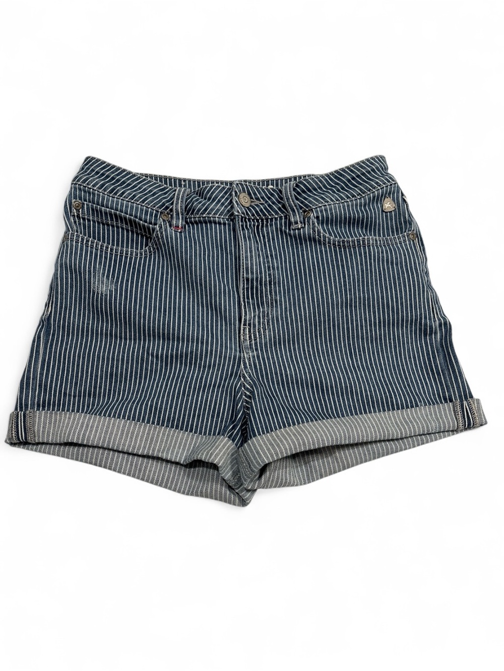 Idyllwind Engineer Striped Cuffed Jean Cutoff Shorts in Stretch Denim SZ. 8